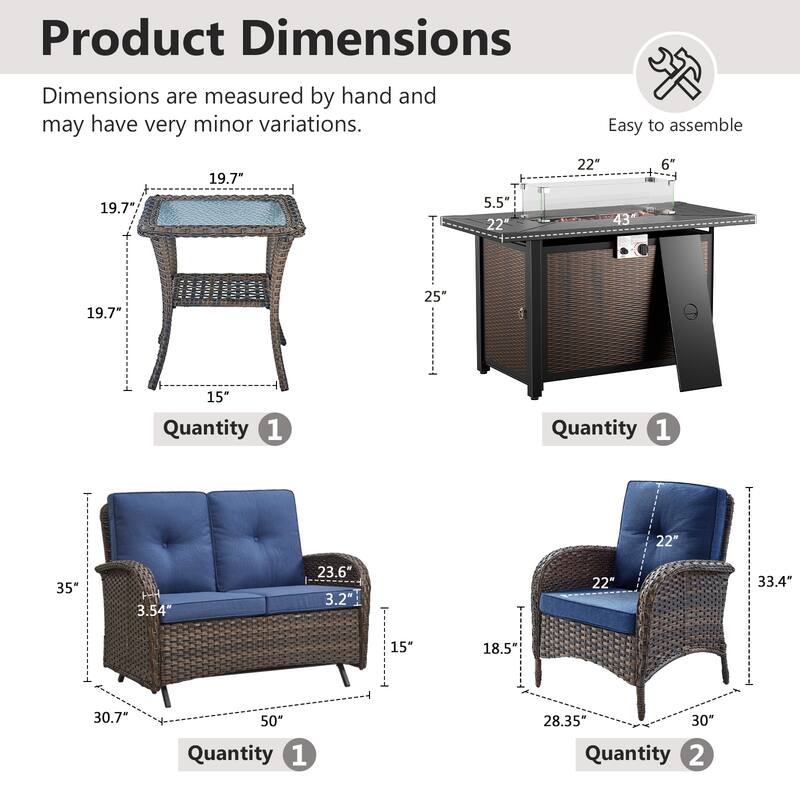 Gymojoy Outdoor Fire Pit Conversation Set, Loveseat Glider Sofa & Chairs - Patio Furniture Set