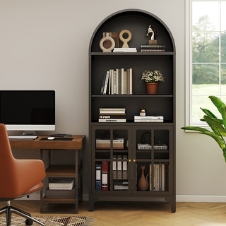 73.6-Inch Arched Metal Storage Display Cabinet with Adjustable Shelves