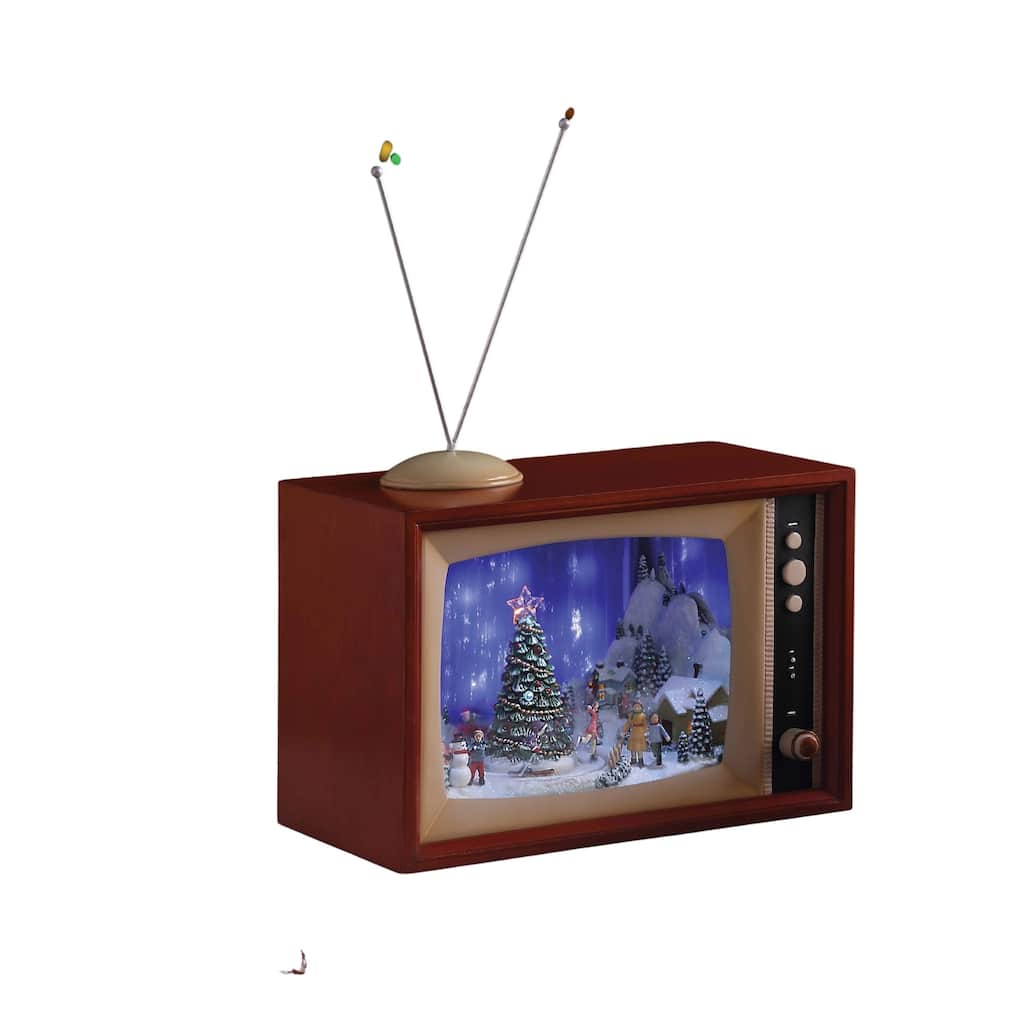 15.5" LED Lighted and Musical Christmas Village in Retro TV Decoration