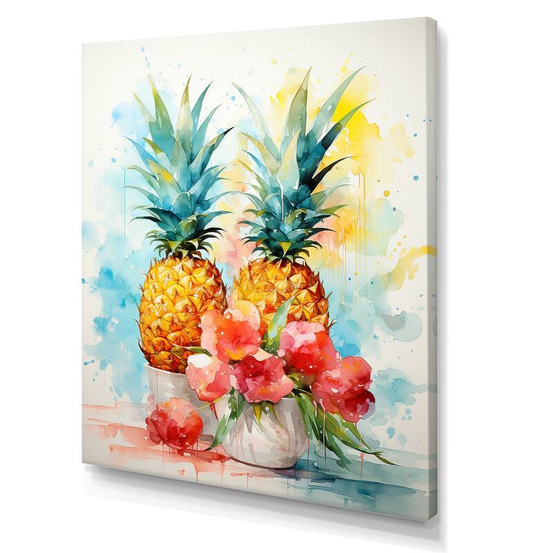 Designart "Aquarel Pineapple Painting" Pineapples Wall Décor Green - Traditional Canvas Wall Art For Home