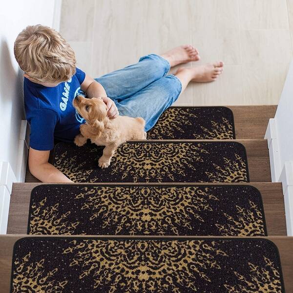 Beverly Rug Indoor Non Slip Carpet Stair Treads 8 5 X 26 Medallion Black Overstock 31573375