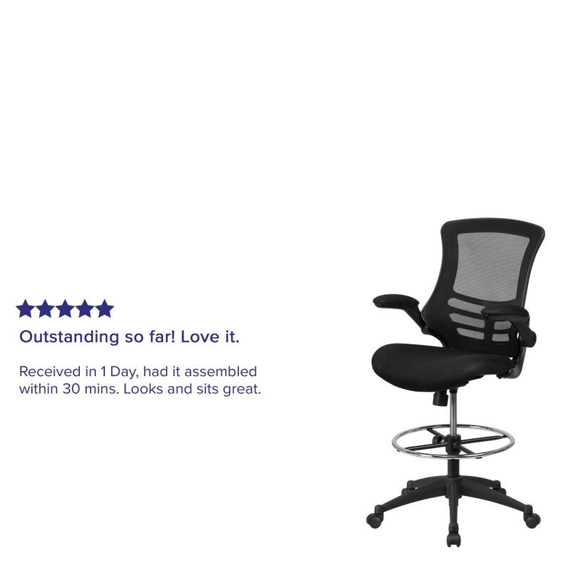 Mid-Back Ergonomic Drafting Chair with Adjustable Foot Ring and Flip-Up Arms