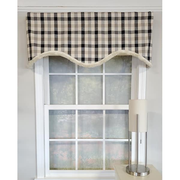 slide 2 of 2, RLF Home Bison Check Cornice Valance with Brush Trim