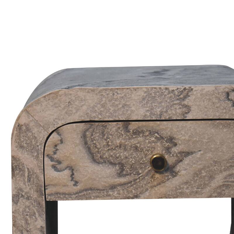 HomeRoots 16" Beige And Gray Faux Marble One Drawer Nightstand