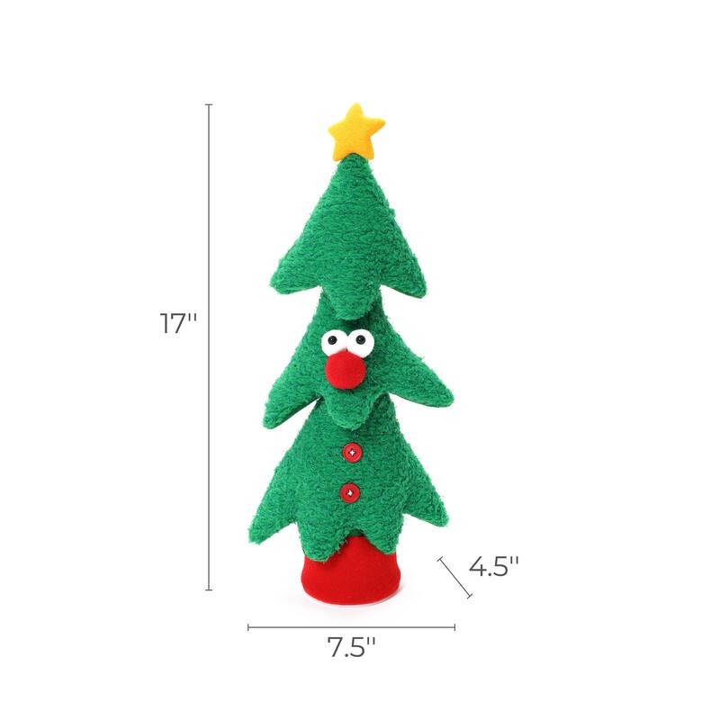 Animated Singing Green 17" Tall Christmas Tree Holiday Decoration, Battery Operated - 17" H x 7.5" W x 4.5" D