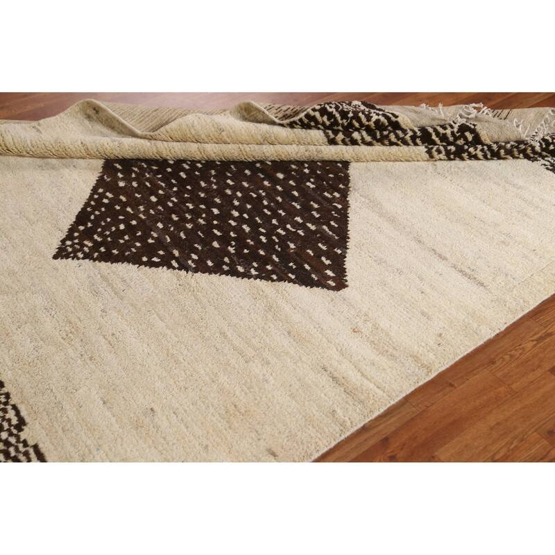 Hand Knotted Oriental 100% Wool Carpet Modern Tribal Beige & Ivories Moroccan Area Rug - 8' 1'' X 5' 8''
