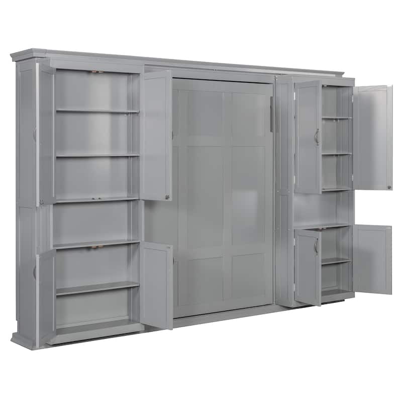 Murphy Bed Heavy Duty Cabinet Bed with Storage Shelves Queen Size