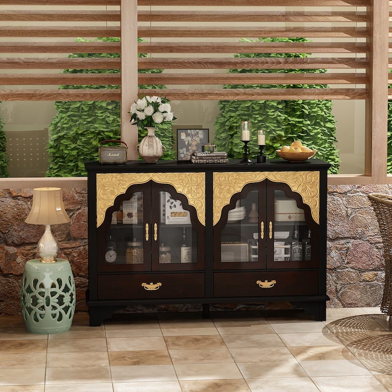 Wooden Carved Bathroom Cabinet Accent Cabinet Sideboard Acrylic Glass