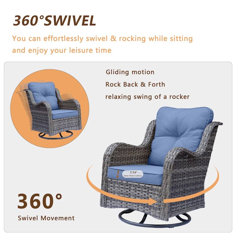 3 Piece Outdoor Patio Furniture Wicker High Back Swivel Chairs Set of 2
