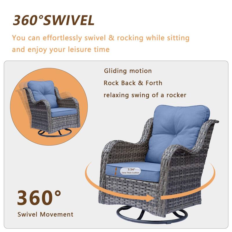 Gray Wicker Outdoor Patio Conversation Seating Sets with Swivel Chairs