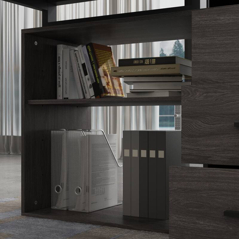 Timechee 55-inch L Shaped Office Computer Desk w/ Drawers, Grey Bron