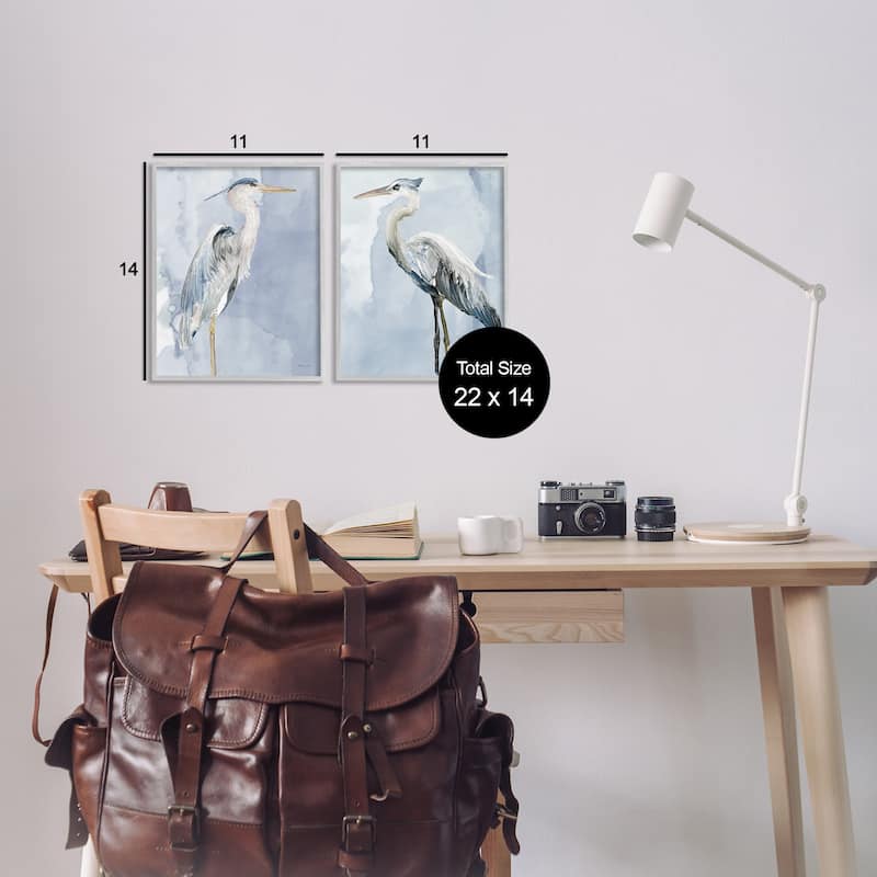 Stupell Heron Birds Standing Blue Sky Watercolor Painting Framed 2 Piece Wall Art - Grey