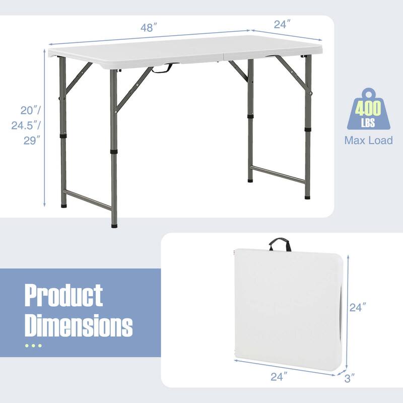 Costway 4 ft Portable Camping Table with HDPE Tabletop & Metal Legs - See Details