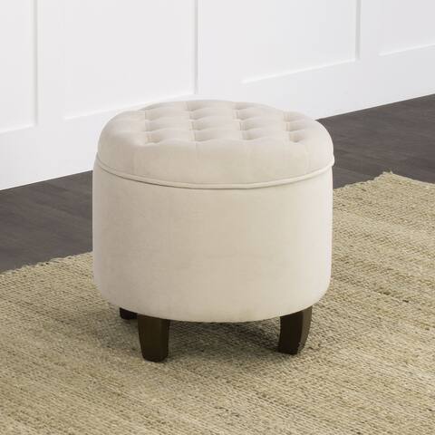 Carson Carrington Harv Eggshell Velvet Round Storage Ottoman