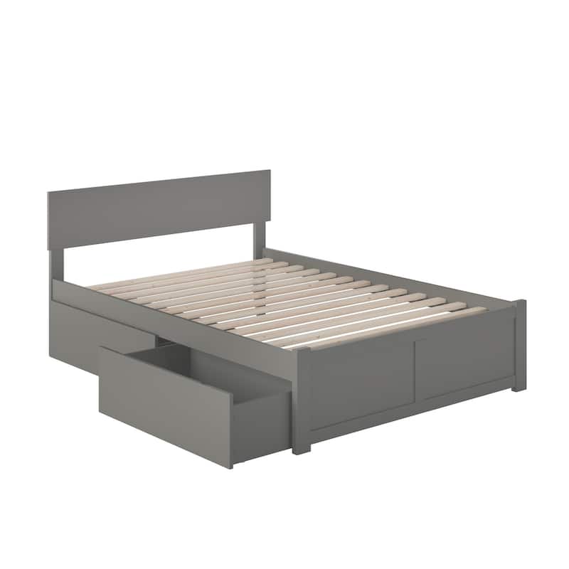 Orlando Full Platform Bed with Footboard and 2 Drawers in Grey