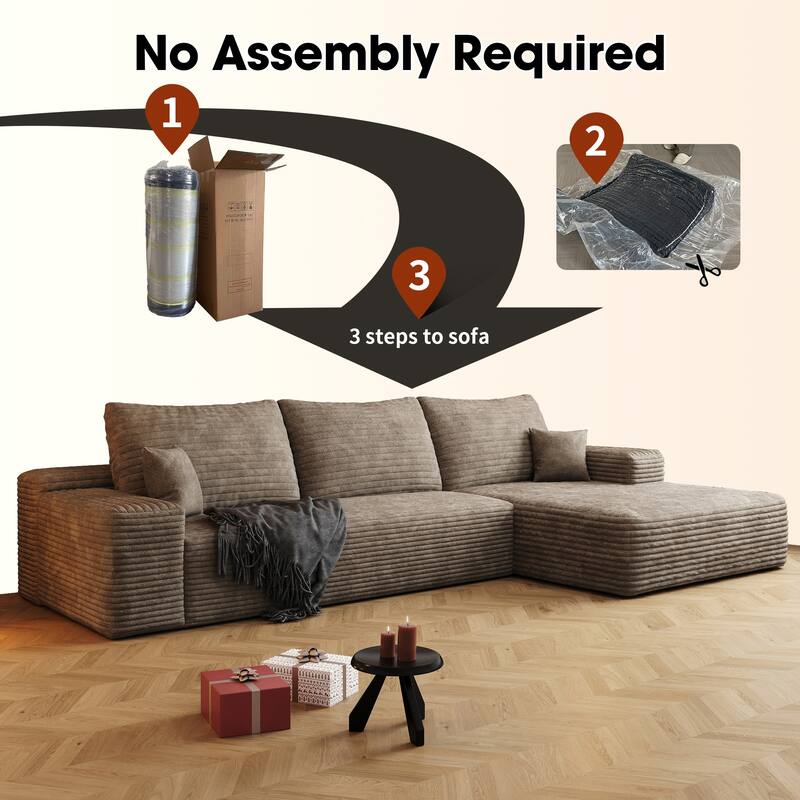 107" Cloud Chaise Sectional Sofa, Ergonomic Seat Tool-Free Assembly