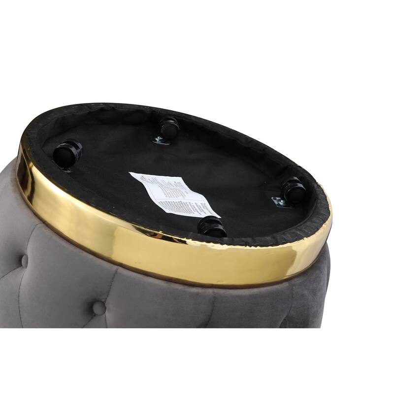 Modern 25.2" Velvet 360° Swivel Buttons Tufted Barrel Chair with Gold Stainless Steel Base and Storage