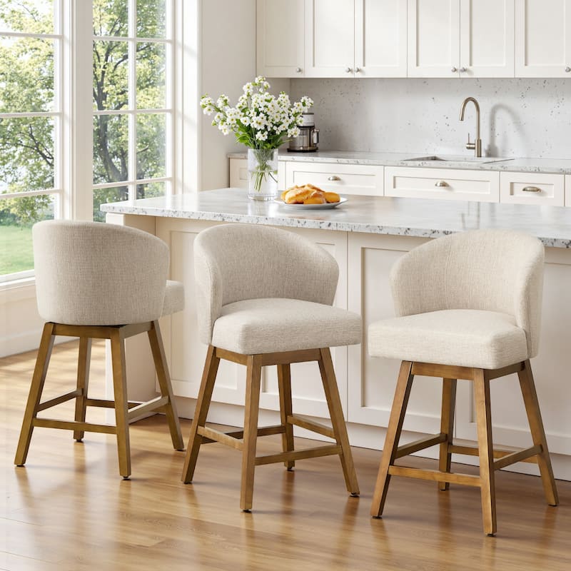 26 Inch Upholstered Swivel Counter Height Bar Stools with Back and Solid Wood Frame - 37.8"H x 20.9"W x 21.3"D
