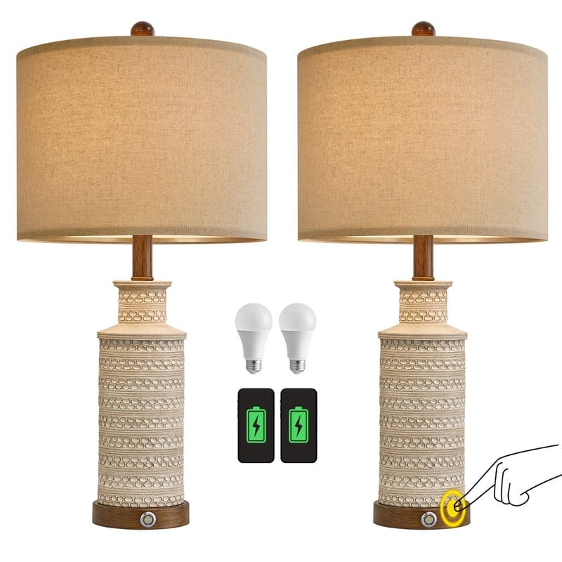 24'' Farmhouse Table Lamp Set of 2 for Bedroom