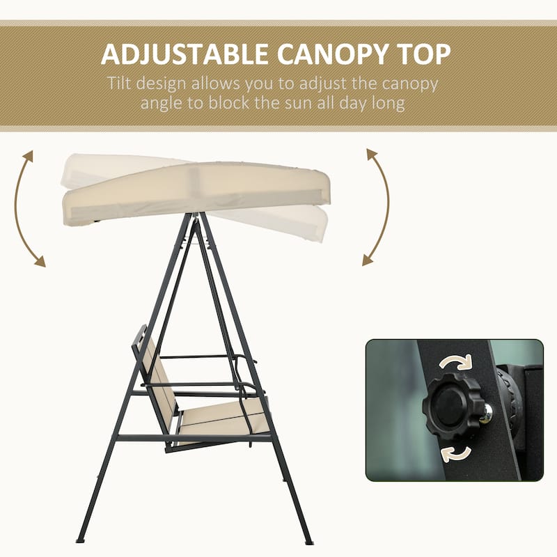 Outdoor 2-Person Patio Swings with Canopy,Breathable Mesh Seats and Steel Frame