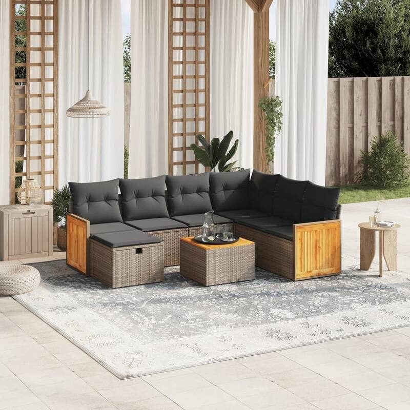 vidaXL Patio Sofa Set with Cushions Outdoor Conversation Furniture Poly Rattan - Gray with table - 24.4 x 24.4 x 27.2 in