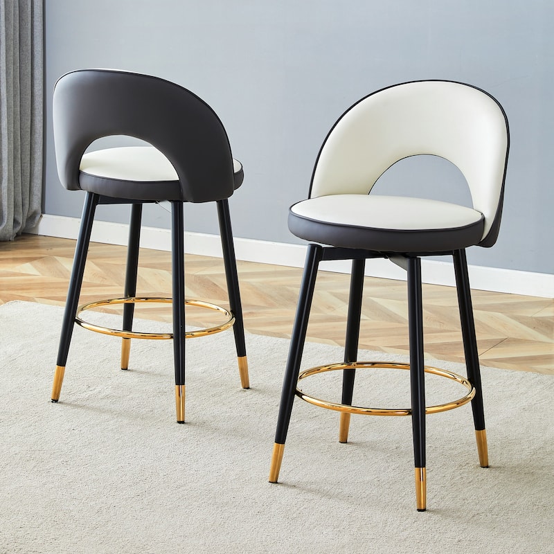 360 ° Rotatable PU Comfortable Upholstered Bar Chair for Dining Room Kitchen Terrace Set of 2 - Dark Gray,White+Black