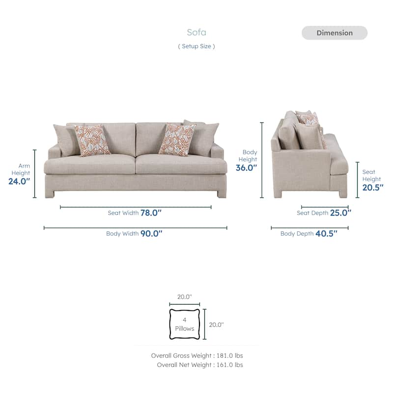 Arlo Chenille 2-Piece Living Room Sofa Sets with Pillows