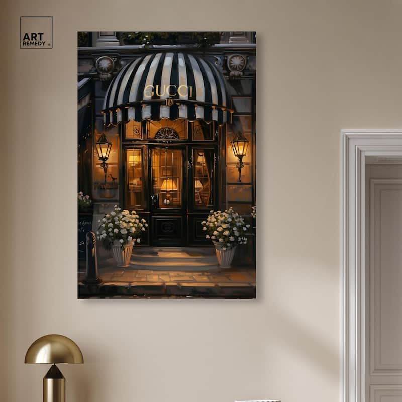 Elegant Night Time Store Visit Canvas by Art Remedy, Gallery Wrapped
