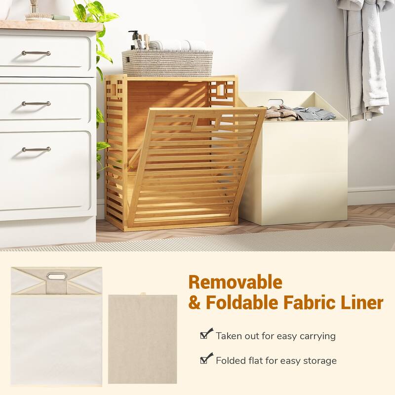 Gymax Large Tilt-out Laundry Hamper w/ Wide Top & Tilt-out Basket Side