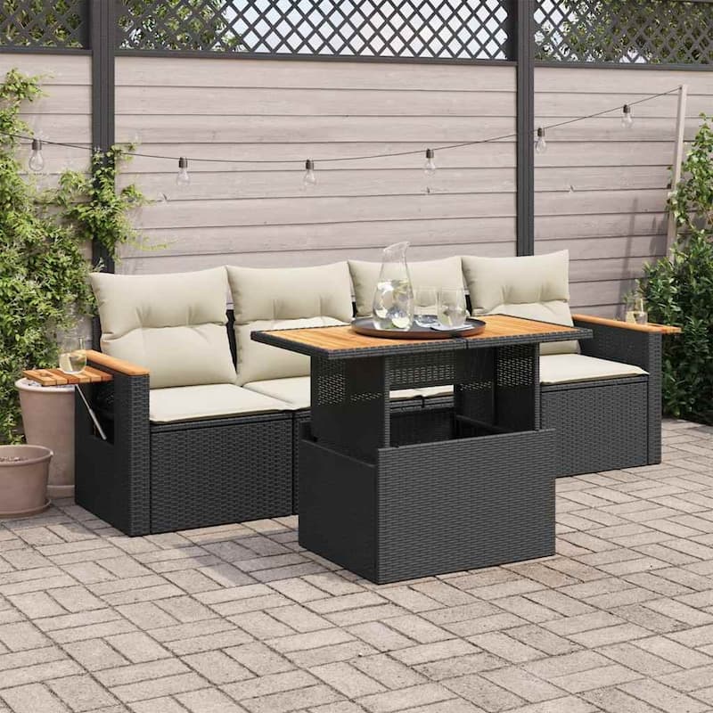 vidaXL Garden Sofa Set Black, Cream White - 21.7 x 39.4 x 28.7 in