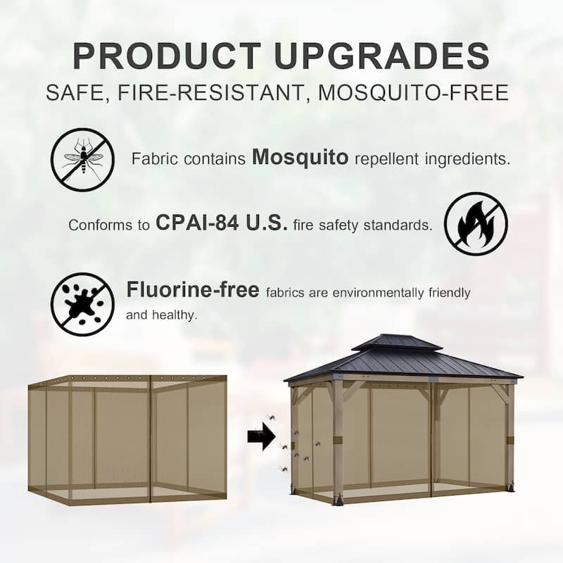 Aoodor 12' x 16' Gazebo Universal Mosquito Netting Screen Replacement, 4-Panel Screen Walls - (Mosquito Net Only)