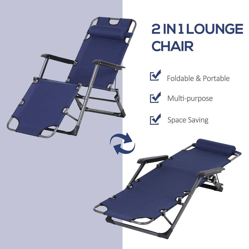 2-in-1 Foldable Sun Lounger Camping Chair with Adjustable Backrest, Headrest and Pocket for Poolside Patio