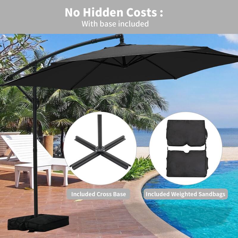 Autlaycil 10ft Offset Hanging Market Patio Umbrella with Base