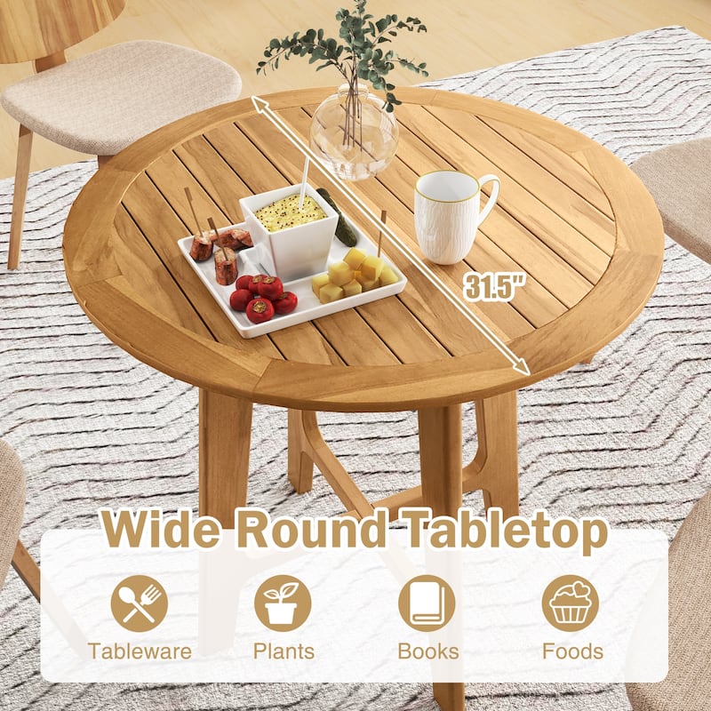 Gymax 31.5'' Patio Dining Table Round Teak Wood Dining Table w/