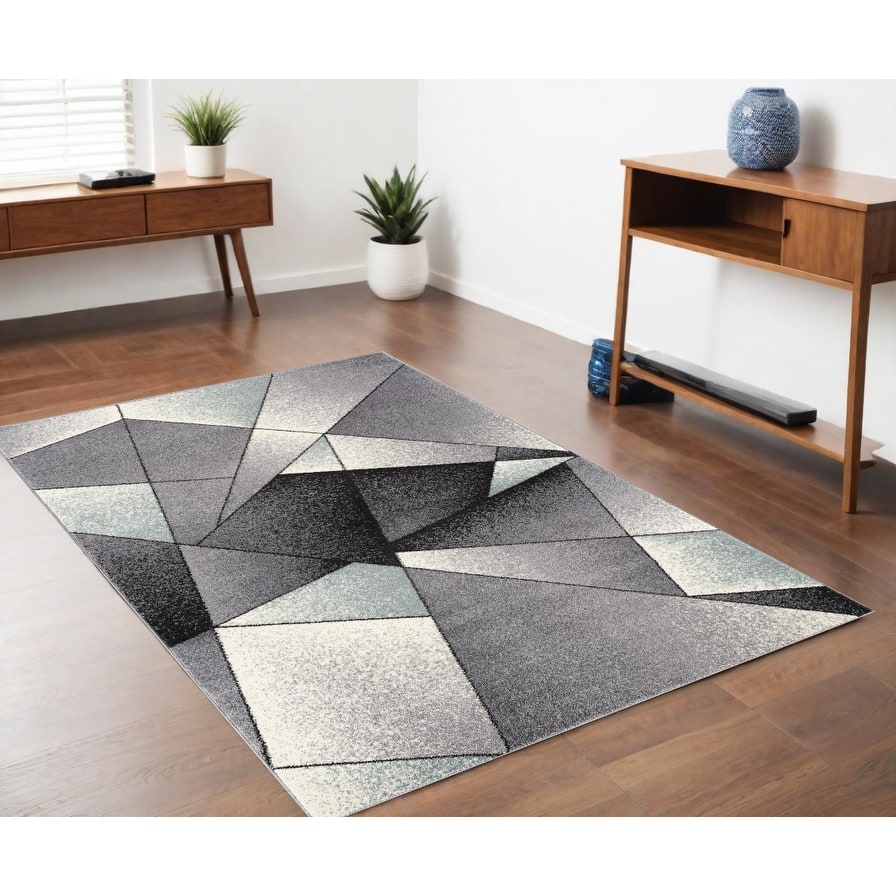 HomeRoots 4' X 6' Gray And Blue Prism Pattern Area Rug
