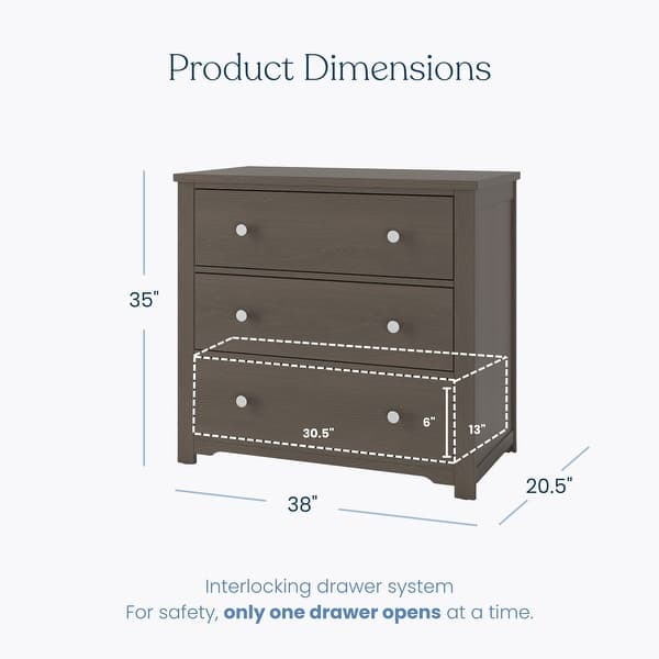 dimension image slide 3 of 6, Child Craft Harmony 3-drawer Dresser with Dressing Kit