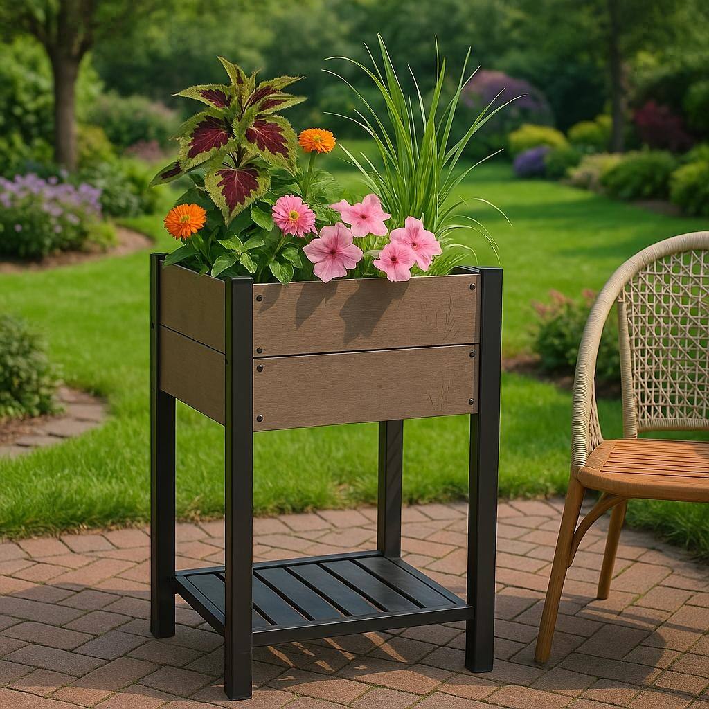 All-Weather Elevated Garden Bed, with Storage Shelf
