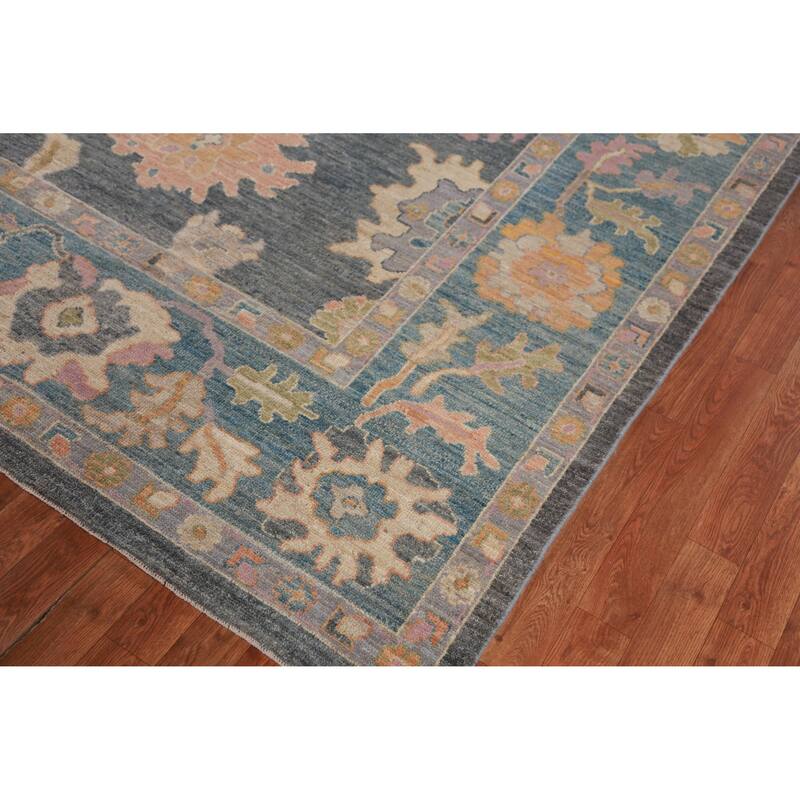 Hand Knotted Oriental 100% Wool Carpet Transitional All-Over Navy Blue & Blues Oushak Area Rug - 10' 0'' X 8' 2''