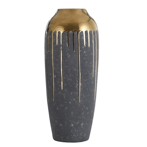 StyleCraft Marloe Tall Charcoal Ceramic Vase with Reflective Gold Drip ...