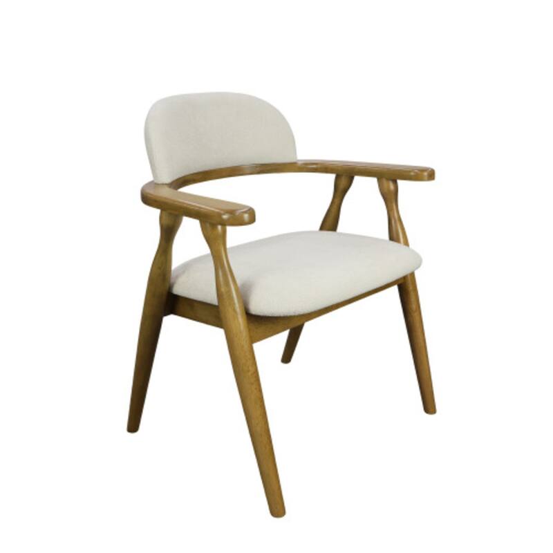 Christopher Knight Home - Mid-Cenutry Farmhouse Upholstered Wood Dining Chairs with Curved Backrest and Armrest, Set of 2