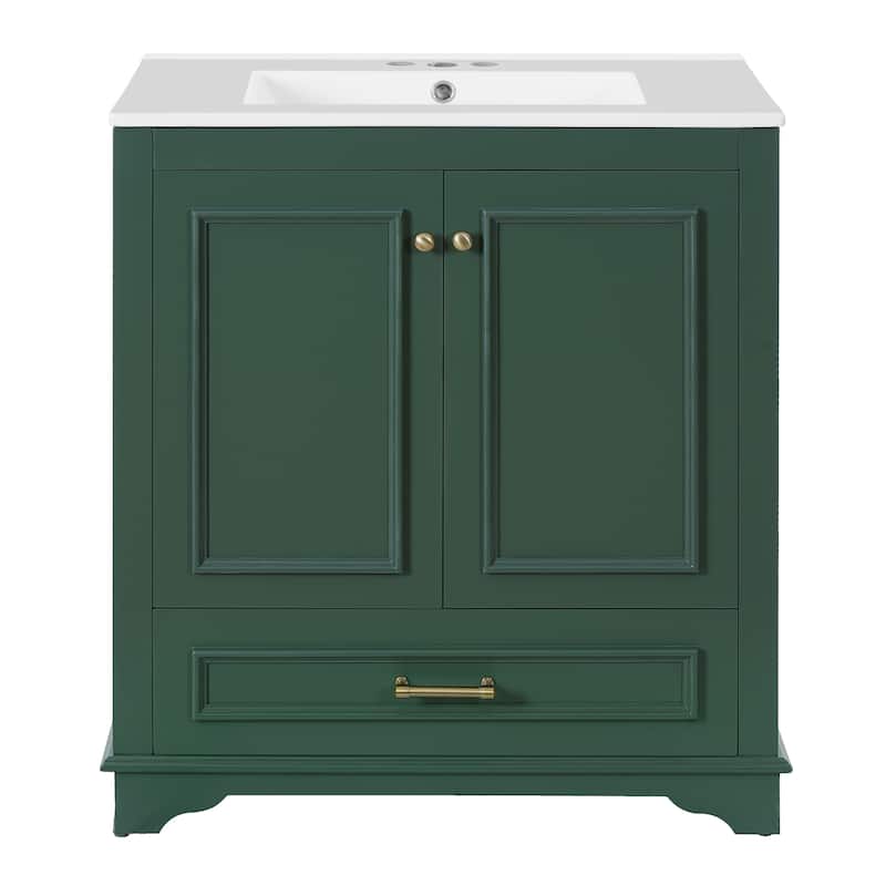 30" Luxurious Bathroom Vanity, Ceramic Sink with 2 Soft-Close Doors - Green