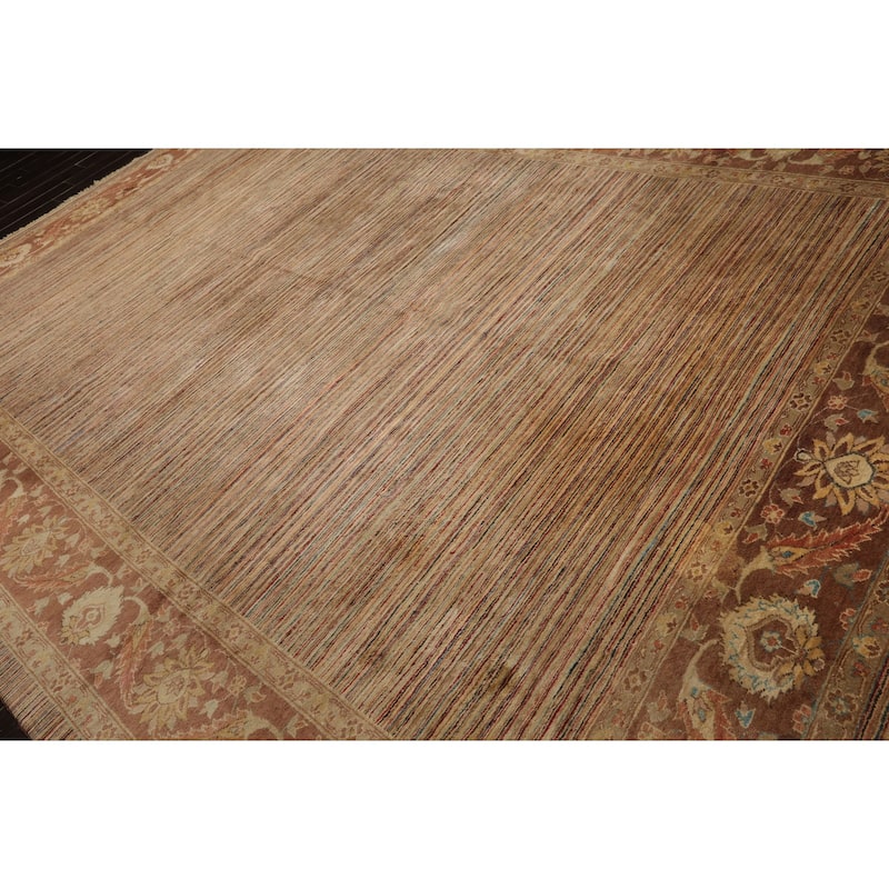 10'1''x13'9'' Hand Knotted Beige Wool Transitional Peshawar Silky Sheen Rug - 10' 1'' x 13' 9''