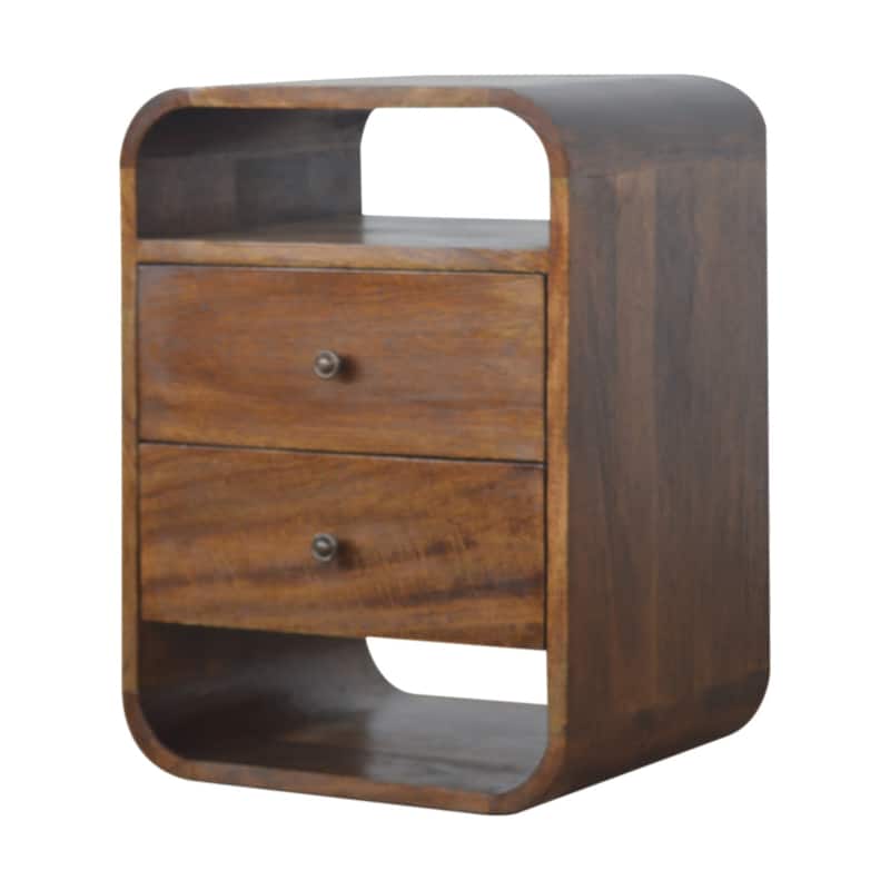 Artisan Furniture Solid Wood Chestnut Curve 2 Drawer Nightsand, Brown with 1 Shelf