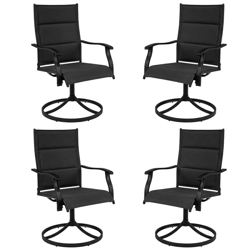 Gymax Padded Patio Swivel Chairs Set of 4 Ergonomic Outdoor Dining - Black