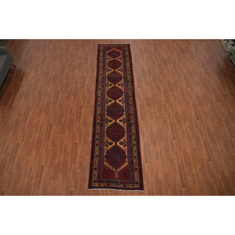 Hand Knotted Oriental 100% Wool Carpet Traditional Tribal Red Ardebil Runner Rug - 14' 7'' X 3' 6''