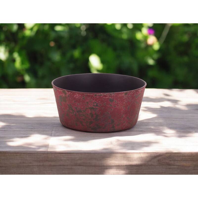 HomeRoots 10" Red Recycled Plastic Indoor Outdoor Round Pot Planter - Red