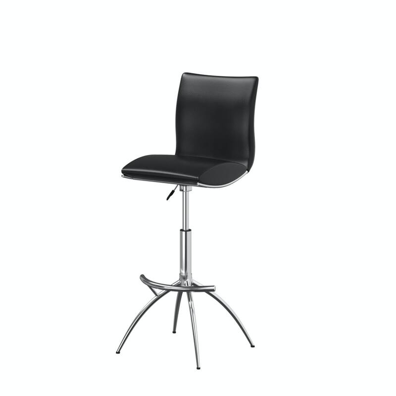 Set of 2 Contemporary Bar Stools with Faux Leather Saddle Seats and Adjustable Metal Base - 39”H x 17”W x 15”D