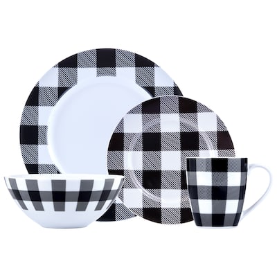 Dinnerset 16PC Buffalo Plaid White/Black - 11" x 0'5"