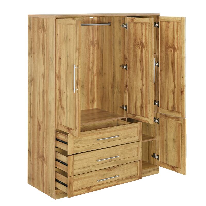 Four Door Wardrobe Armoire Closet with Three Drawers for Stylish and Convenient Storage Solutions