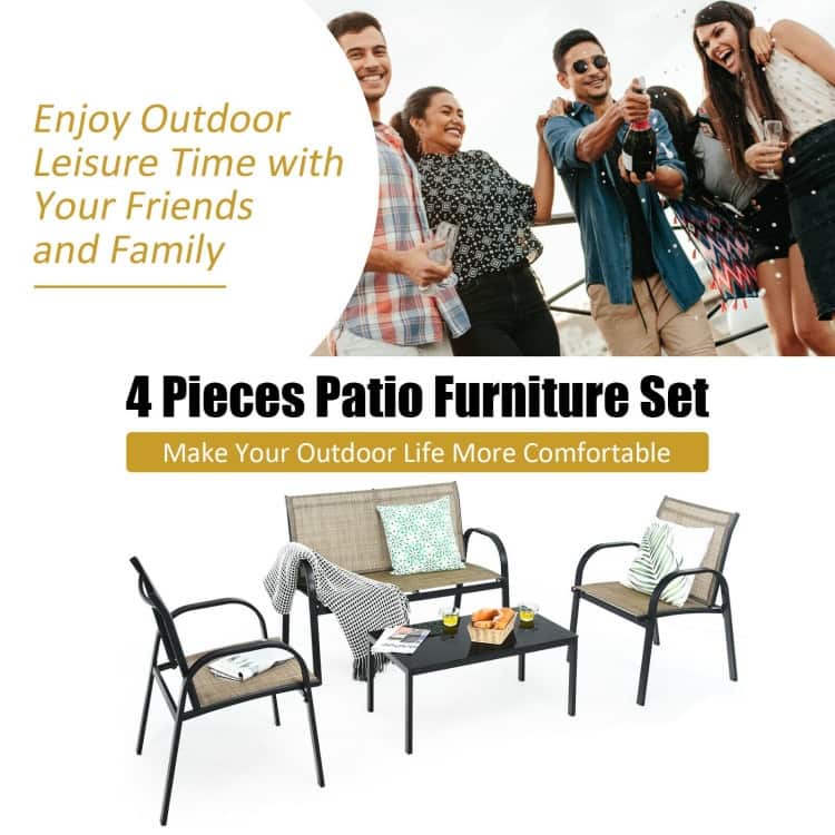 4 pcs Patio Furniture Set with Glass Top Coffee Table - 42.5" x 24.4" x 31.5" (L x W x H)